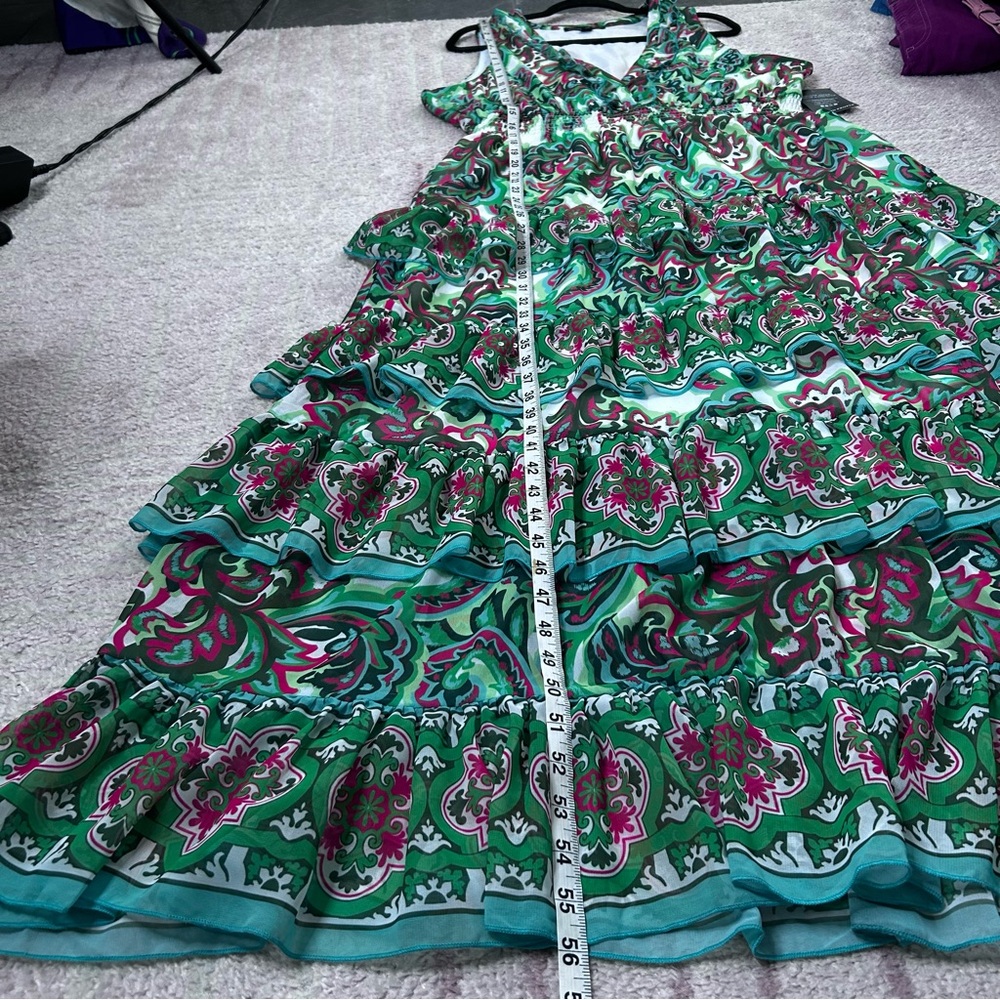 NWT Boston Proper Palma De Scrolls Ruffle Tiered Floral Green Maxi Dress XL - Picture 12 of 14